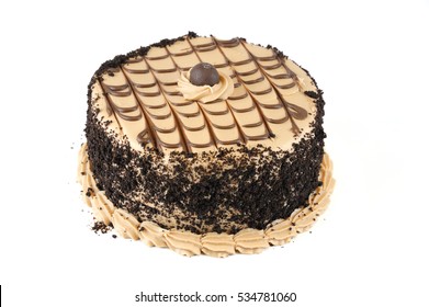 Single Chocolate Mocha Cake Isolated On White Background