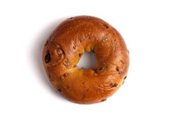 A Single Cinnamon Raisin Bagel Isolated On A White Background