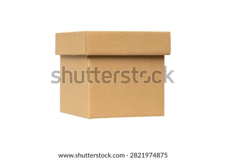 A single closed brown square cardboard box isolated on a plain white background with copy space. Concept for parcel delivery, transportation, online shopping and financial business.
