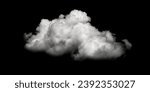 Single cloud in air, isolated on black background. Fog, white clouds or haze For designs isolated on black background. Abstract cloud. Cloud or dust isolated on black, abstract.
