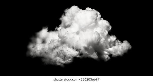 Single cloud in air, isolated on black background. Fog, white clouds or haze For designs isolated on black background. Abstract cloud.