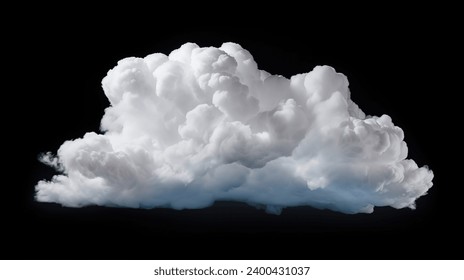 Single cloud in air, isolated on black background. Fog, white clouds or haze For designs isolated on black background. Abstract cloud. Cloud or dust isolated on black, abstract.
