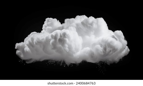Single cloud in air, isolated on black background. Fog, white clouds or haze For designs isolated on black background. Abstract cloud. Cloud or dust isolated on black, abstract cloud.