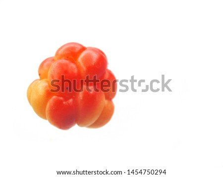  A single cloudberry (Rubus Chamaemorus) picked up in Finland, isolated on white backround