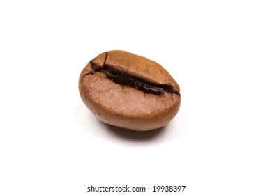 Single Coffee Bean Isolated On White Background. Landscape Orientation.