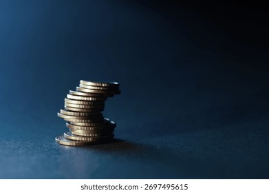 Single Coin Stack Center Frame Blue Tone - Finance Banking Money Investment Photography Concept