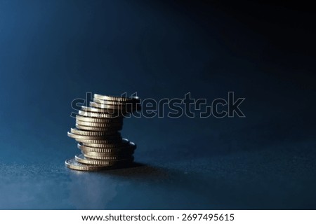 Single Coin Stack Center Frame Blue Tone - Finance Banking Money Investment Photography Concept