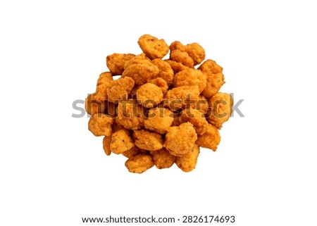 A Single Complete Serving Of Crispy Popcorn Chicke Isolated On White Background