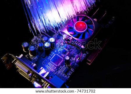 Single computer videocard with fiber optics background