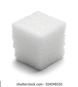 Single Cube Of Sugar Isolated On White Background.