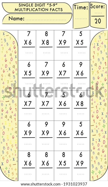 single-digit-multiplication-facts-worksheet-math-stock-photo-edit-now-1931023937