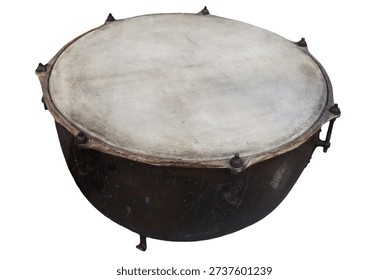 A single drum with a white drumhead on a simple white background, ideal for music-related uses.