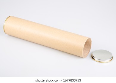 Single Empty Brown Open Cardboard Roll Tube Over White Background