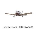 Single Engine Aircraft Isolated. Low wing general aviation, small plane single propellor. Fixed landing gear, takeoff aeroplane