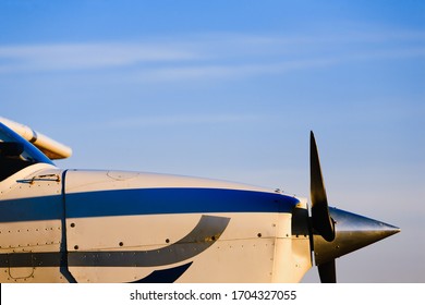 Single Engine Airplane Detail Against Blue Sky