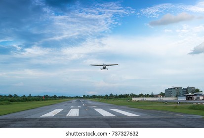 Single engine airplane taking off
