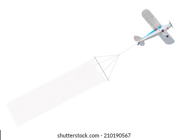 Single Engine Plane Flying With Blank Banner Isolated On A White Background