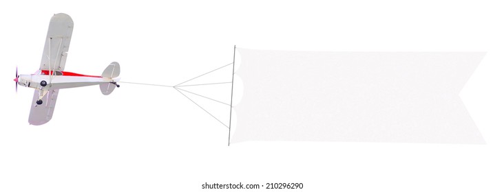 Single Engine Plane Flying With Blank Banner Isolated On A White Background