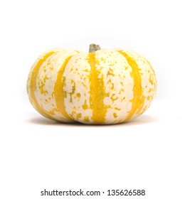 Single fairytale pumpkin isolated on white background with light shadow