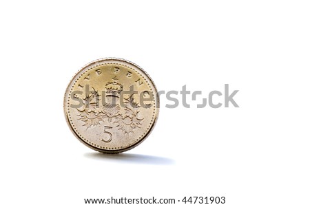 Single five British pence coin isolated on white background