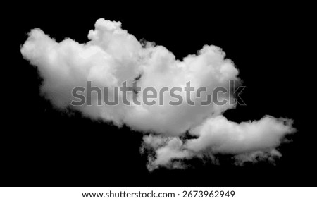 Single fluffy white cloud isolated on black background, perfect for digital design, photo editing, sky replacement, and creative graphic projects for modern visual compositions and overlays.