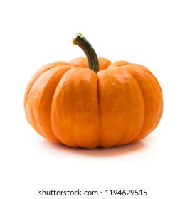 Single fresh orange miniature pumpkin isolated on white background