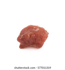 Single Fried Bacon Cube Bit Isolated Over The White Background