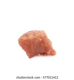 Single Fried Bacon Cube Bit Isolated Over The White Background