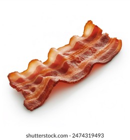 Single fried crispy bacon slice isolated on white background.