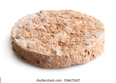 Single Frozen Hamburger Patty Isolated On White.