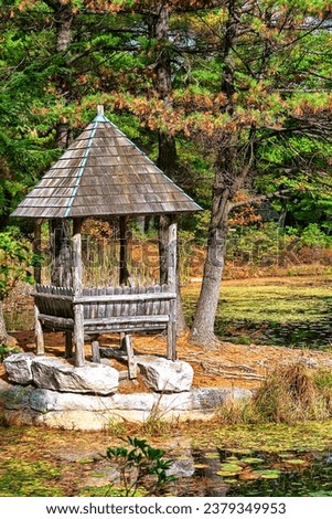 Single Gazebo in the forest at Mohonk Mountain House, Victorian style resort in Upstate New York