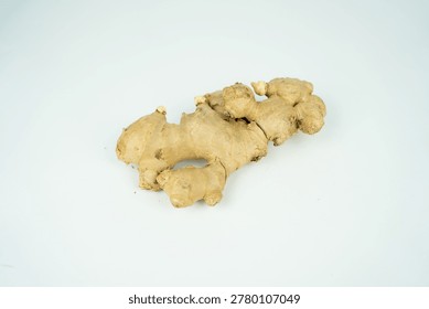 Single ginger root with new sprouts isolated on a white background