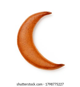 A Single Gingerbread Half Moon Cookie For Christmas Isolated On White Background