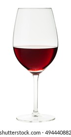 Single Glass Of Red Cabernet Sauvignon Pinot Noir Merlot Malbec Syrah Shiraz Grenache Wine Isolated On White Background