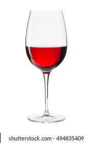 Single Glass Of Red Cabernet Sauvignon Pinot Noir Merlot Malbec Syrah Shiraz Zinfandel Wine Isolated On White Background