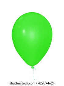 Single Green Balloon Isolated On White. Clipping Path Included.                            