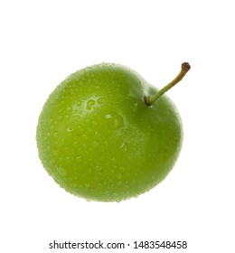 single green cherry-plum isolated on white background