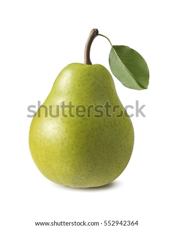 Single green pear isolated on white background as package design element