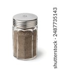 Single ground black pepper shaker isolated on white background close up