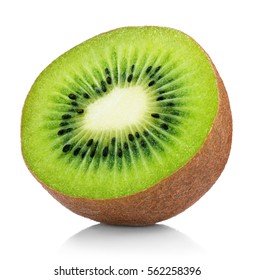 Single half of ripe juicy kiwi fruit isolated on white background