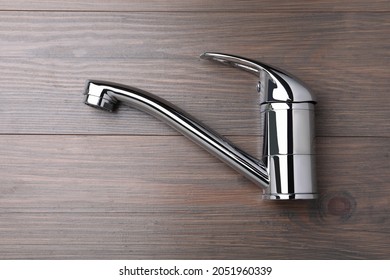 Single Handle Water Tap On Wooden Table, Top View