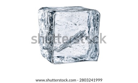 Single ice cube with internal air bubbles and cracks