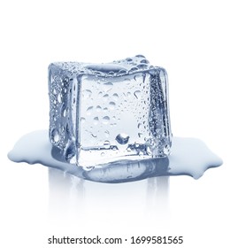 Single Ice Cube, Isolated On White Background