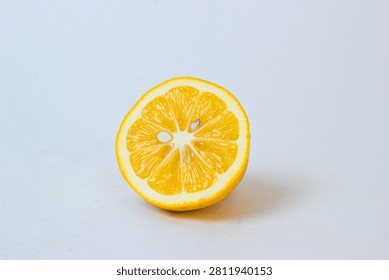 Single lemon slice rests on clean white surface