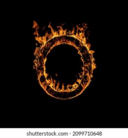 Single Letter Of Fire Flames Alphabet On Black Background.