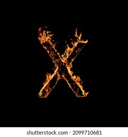 Single Letter Of Fire Flames Alphabet On Black Background.