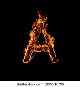 Single Letter Of Fire Flames Alphabet On Black Background.