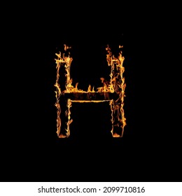 Single Letter Of Fire Flames Alphabet On Black Background.