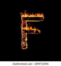 Single Letter of Fire Flames Alphabet on Black Background.