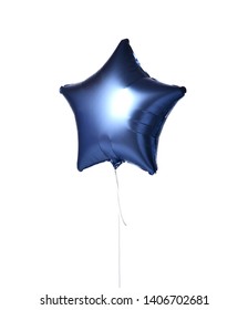 Single Light Blue Big Star Metallic Balloon Object For Birthday Isolated On White Background